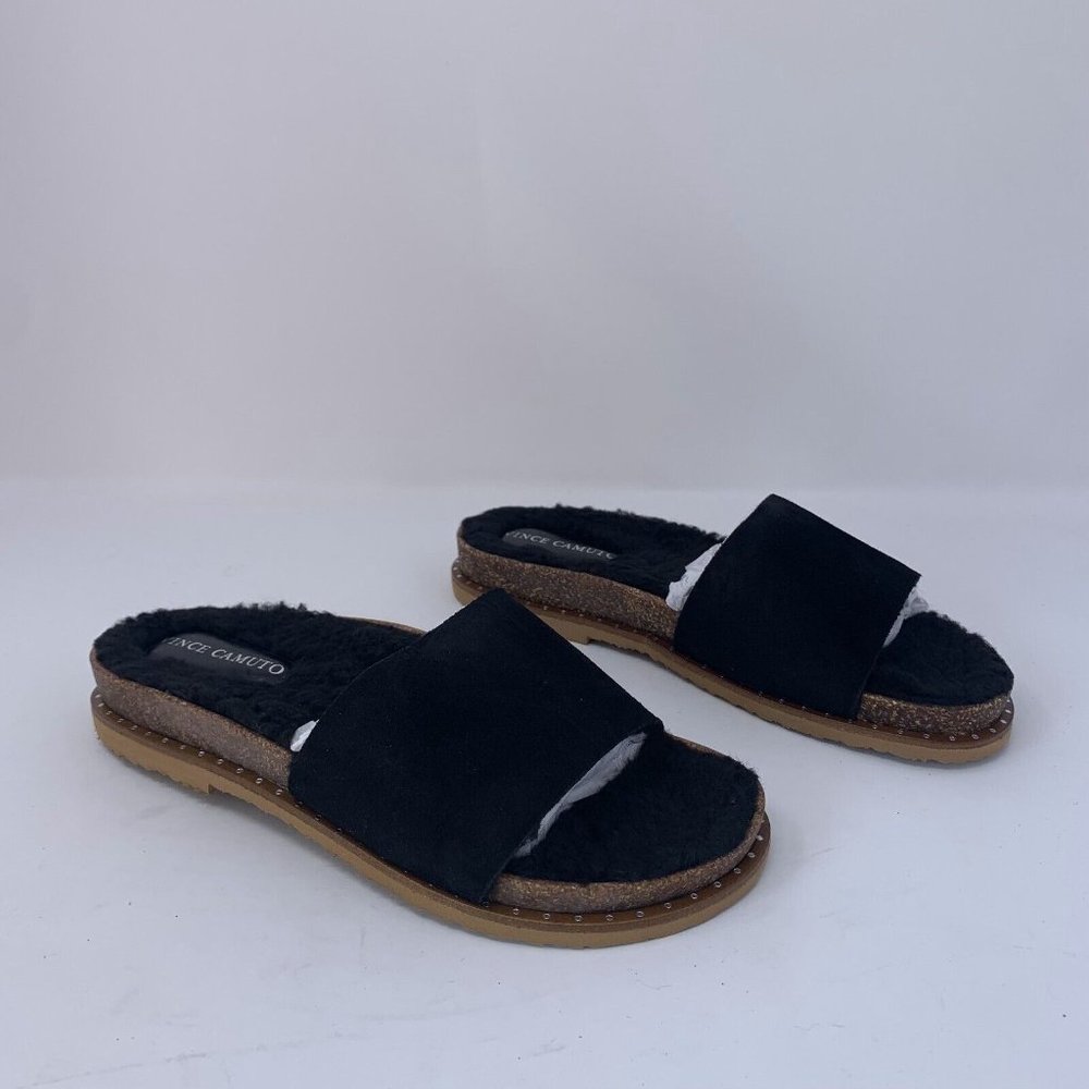 Vince Camuto Kanadial 0304VC5126 Slide Sandals Women's 6.5M‎ Black Leather S0658